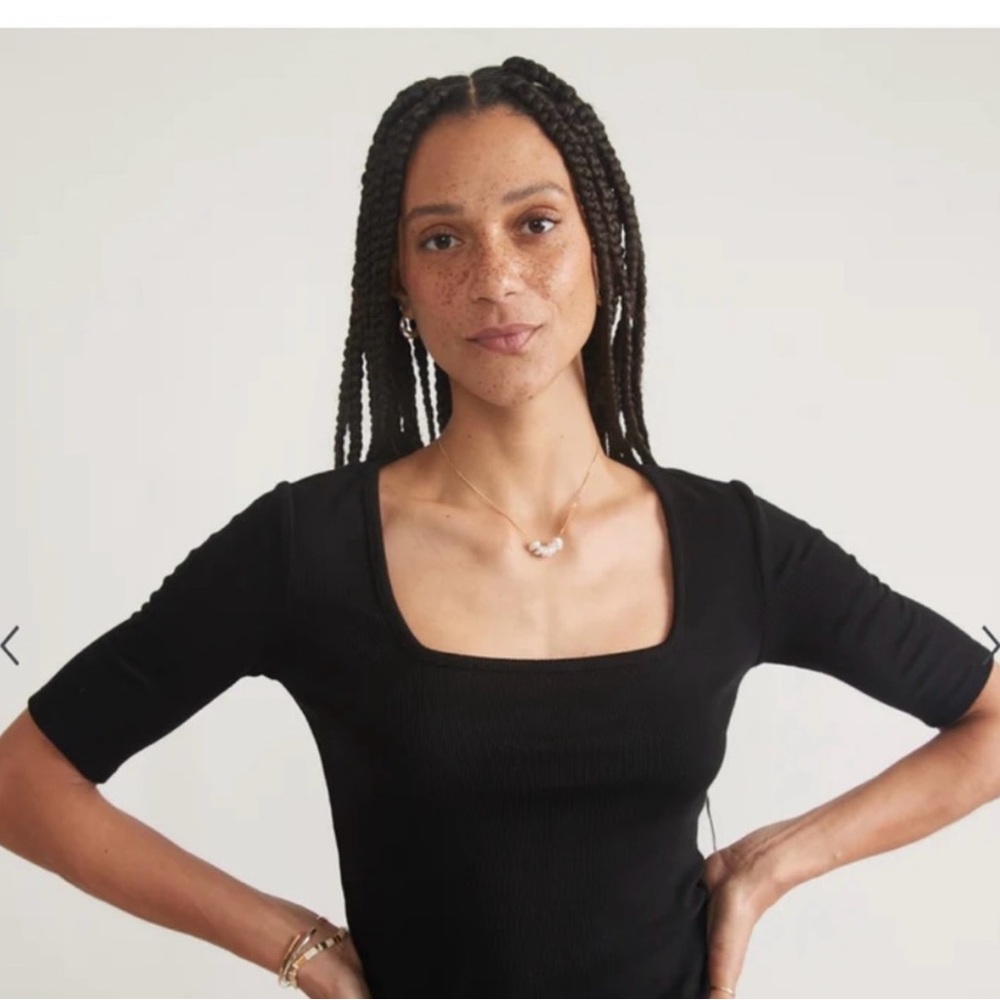 Marine Layer Lexi Rib Square Neck Top in navy blue